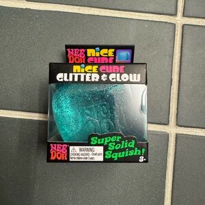 Nee Doh Nice Cube Glitter & Glow Super Solid Squish - Teal Glitter